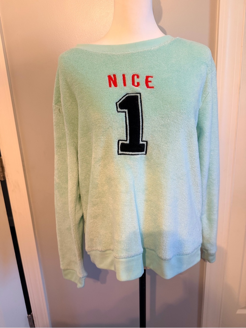 SO Mint Green Crewneck Sweater with NICE 1 Patch